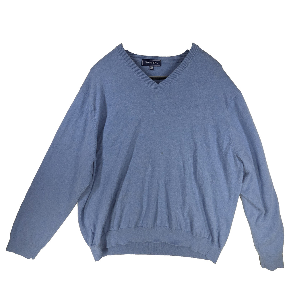 Vtg Crown & Ivy Mens Sweater XXL Blue Cashmere Cotton Preppy y2k Academia Cold